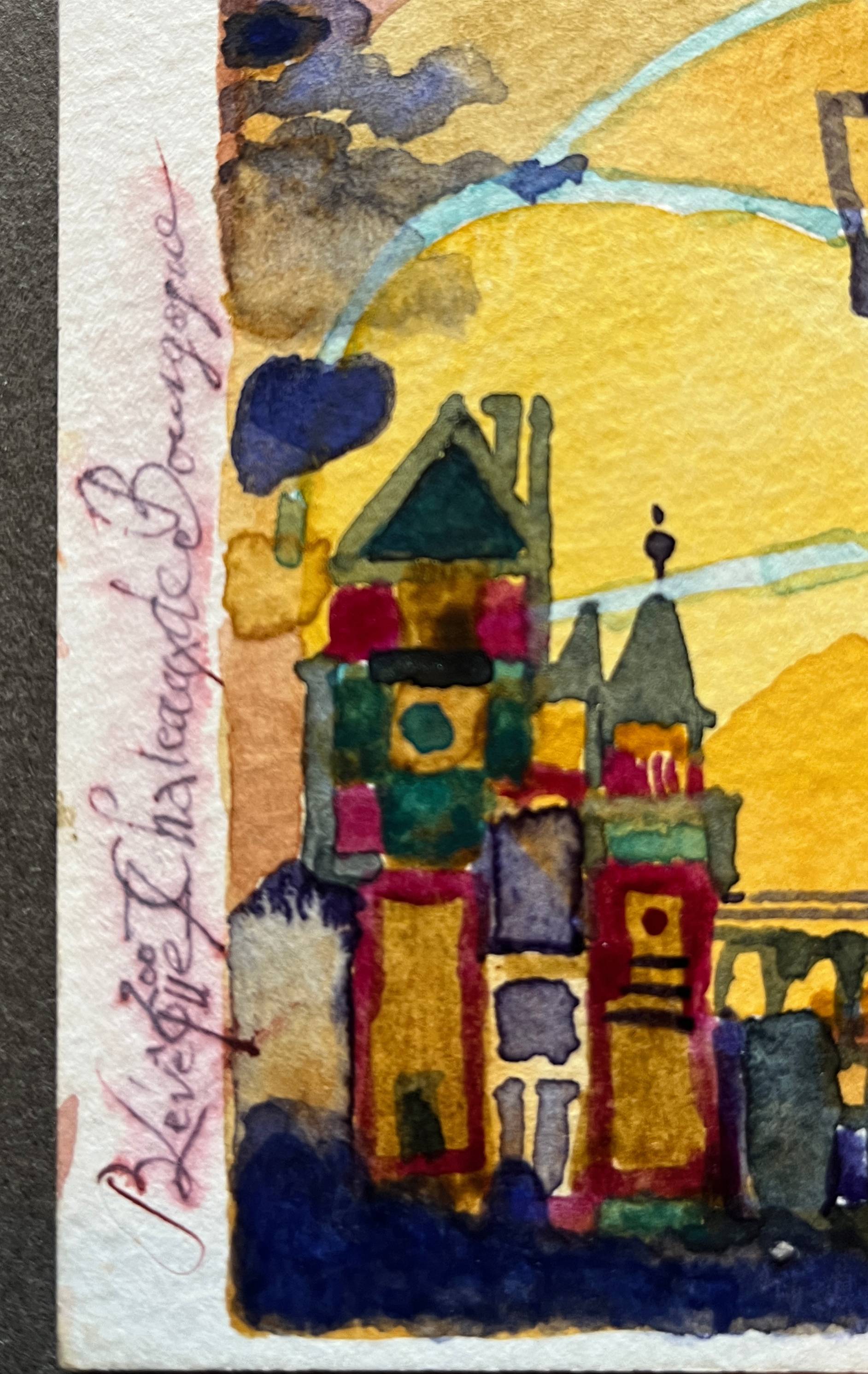 Set of 7 watercolor paintings signed B. Lévêque Burgundy Brittany