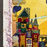 Set of 7 watercolor paintings signed B. Lévêque Burgundy Brittany