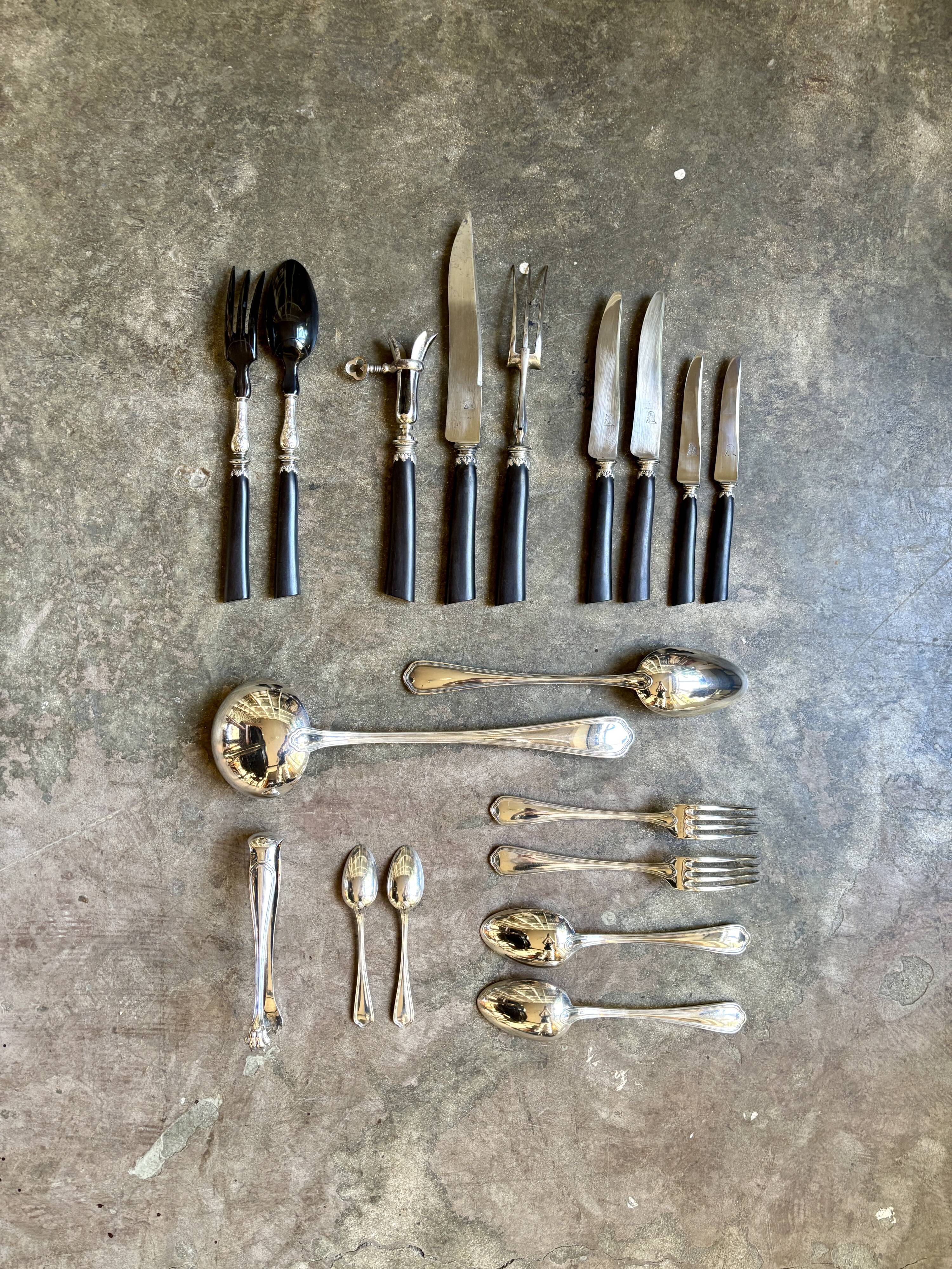 68-piece silver-plated and black ebony cutlery set with 4 velvet cases