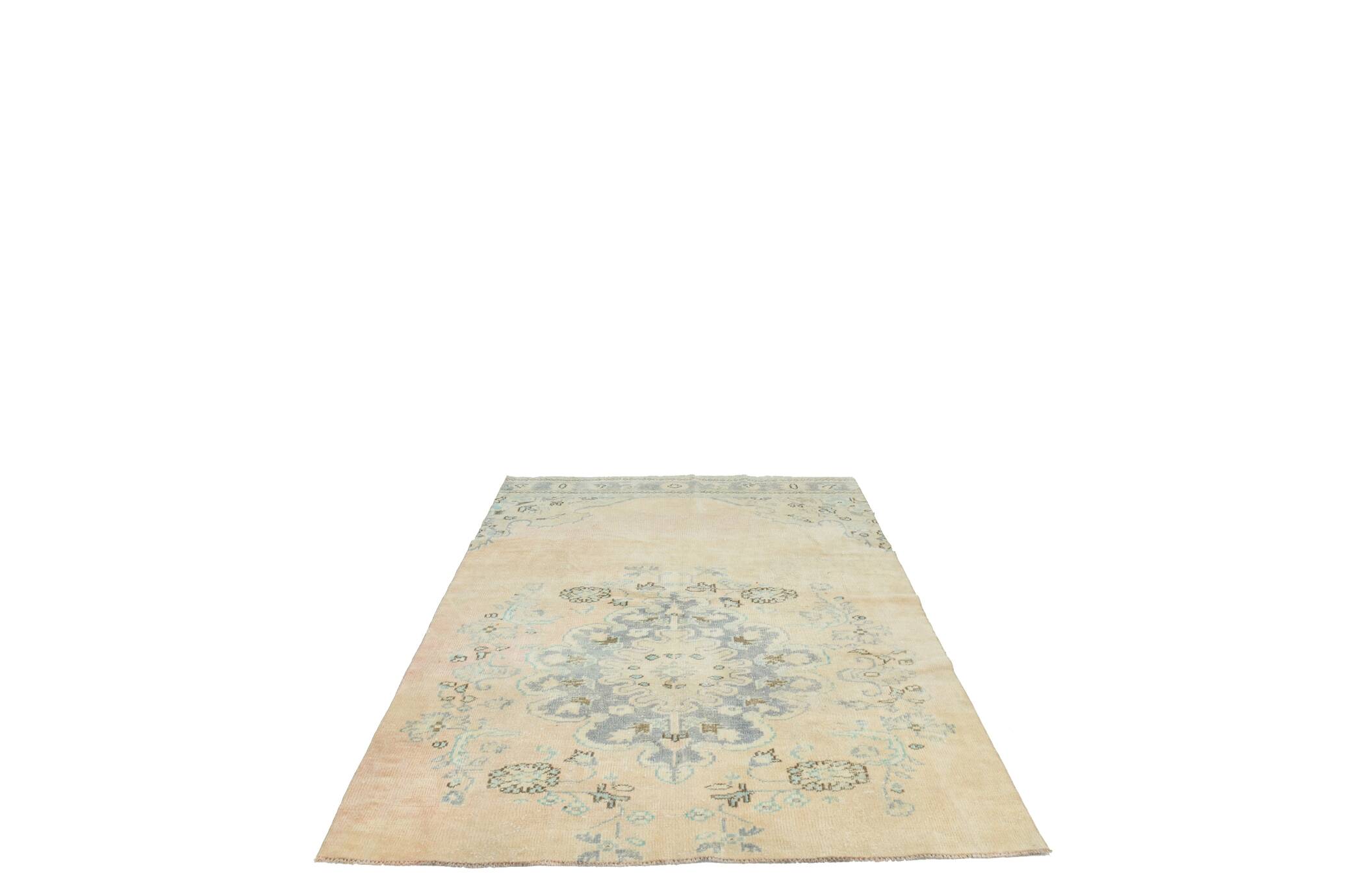 5x7 Peach Teal Green Distressed Turkish Rug, 158x227Cm SK 23057