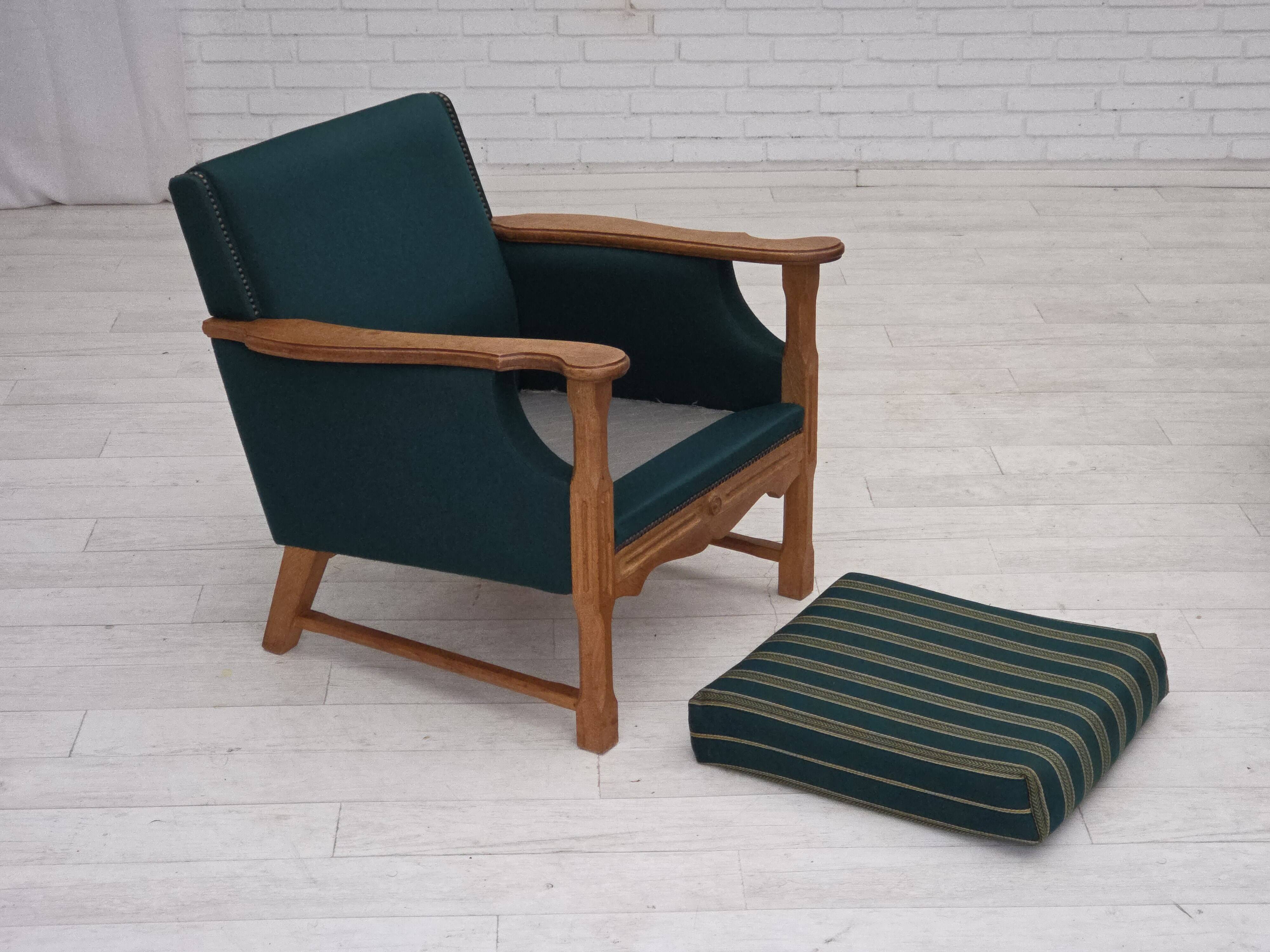 1970s, Danish armchair, furniture wool, solid oak wood.
