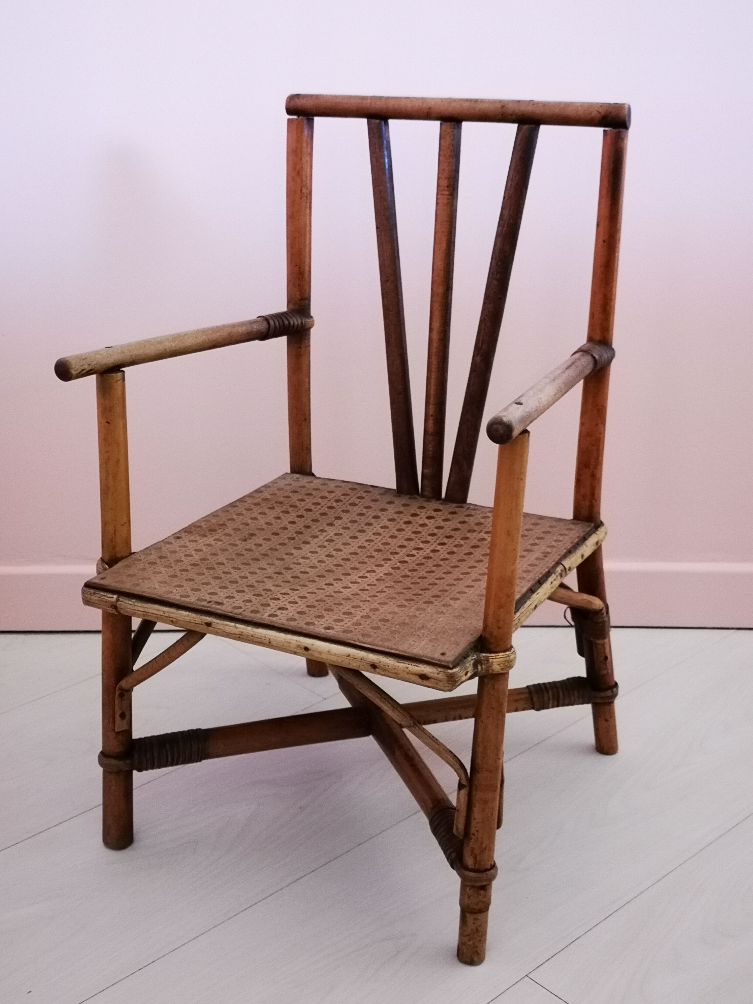 Wooden and rattan child armchair