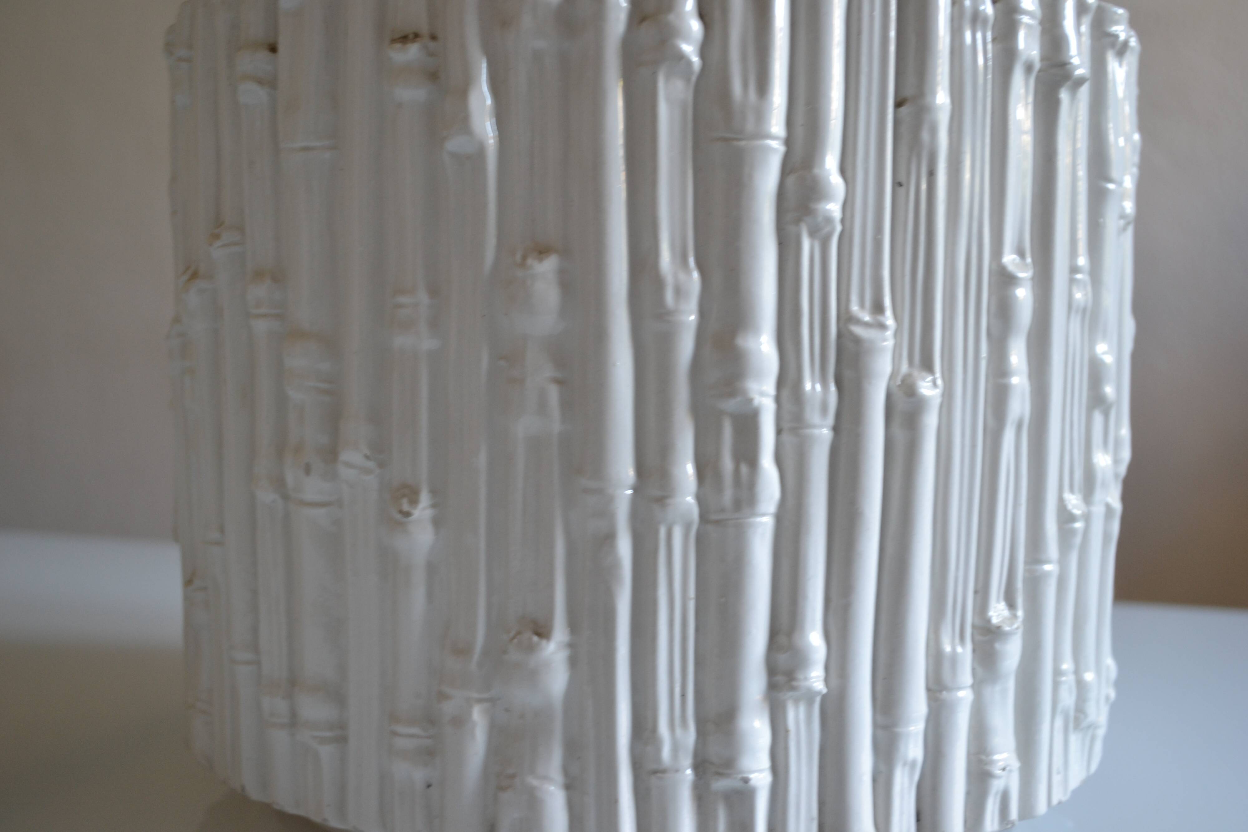 Ceramic cache pot in bamboo style, Italy 1980, Hollywood Regency.