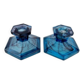 Davidson blue glass candlestick