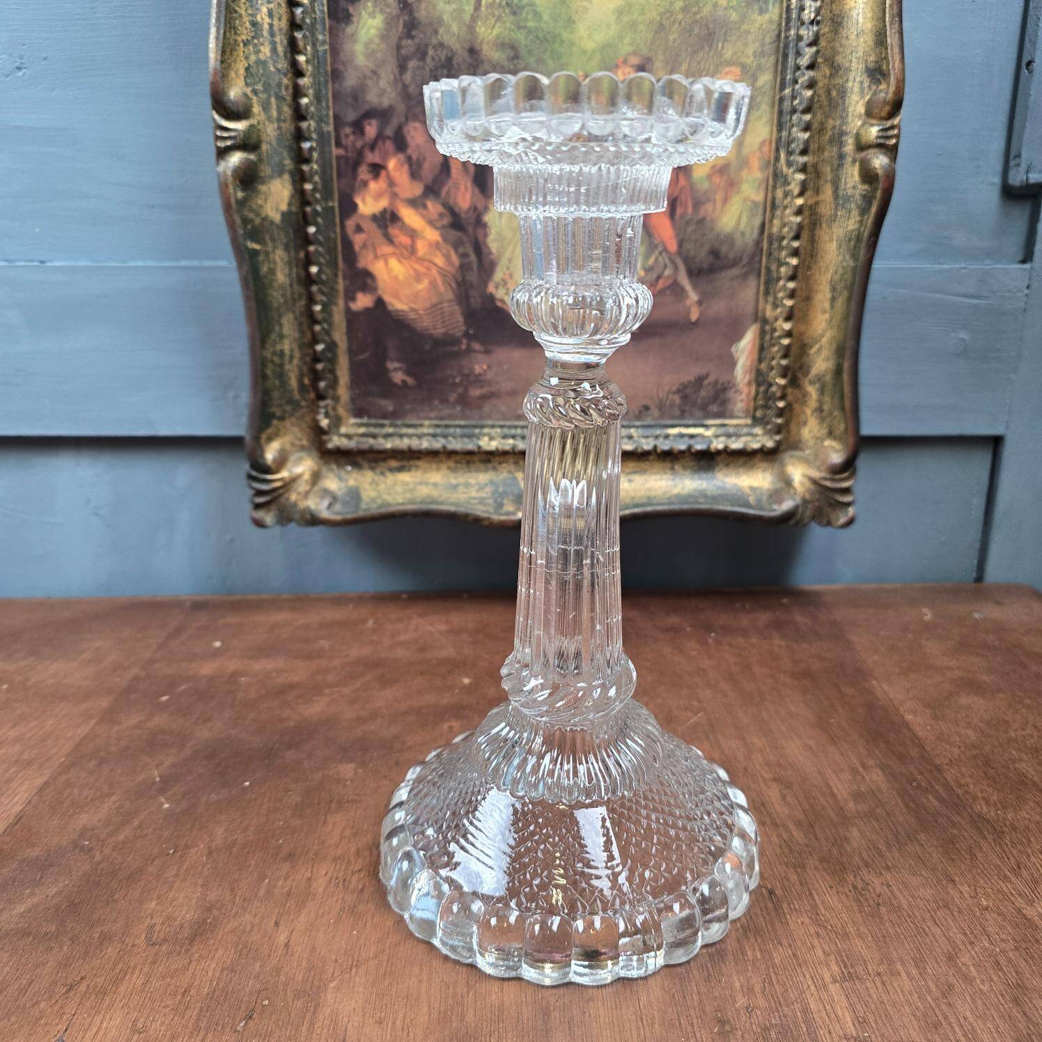Large antique molded glass candlestick