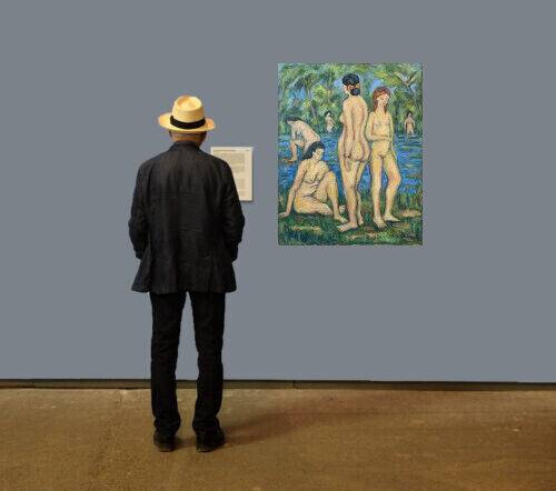 Large painting hst "baigneuses" marcelle guetta-fattal (1922-2009) fauvism