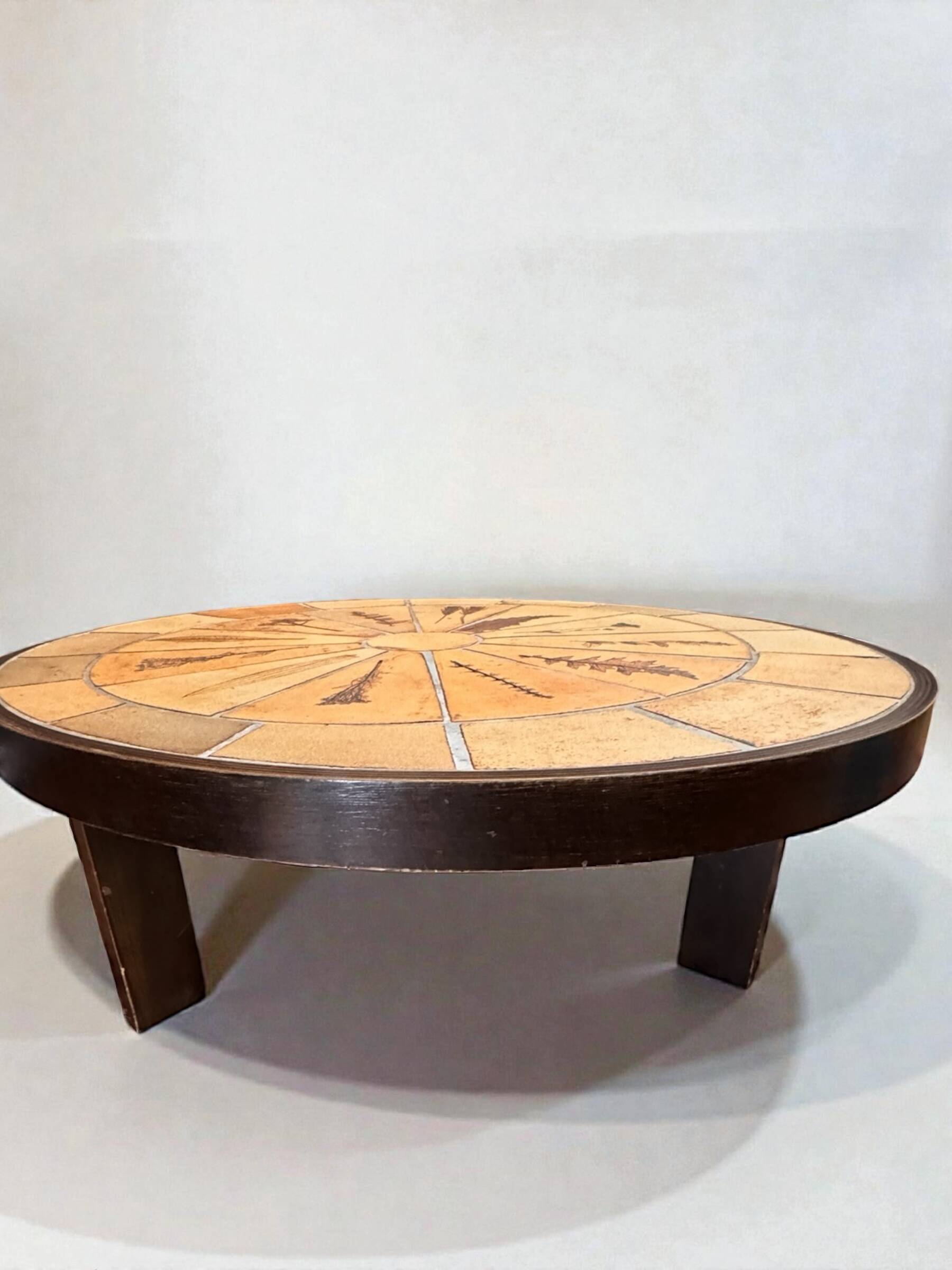 Roger Capron Herbier coffee table signed—vintage ceramic, Vallauris