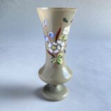 Beige opaline vase with hand-painted flower addition