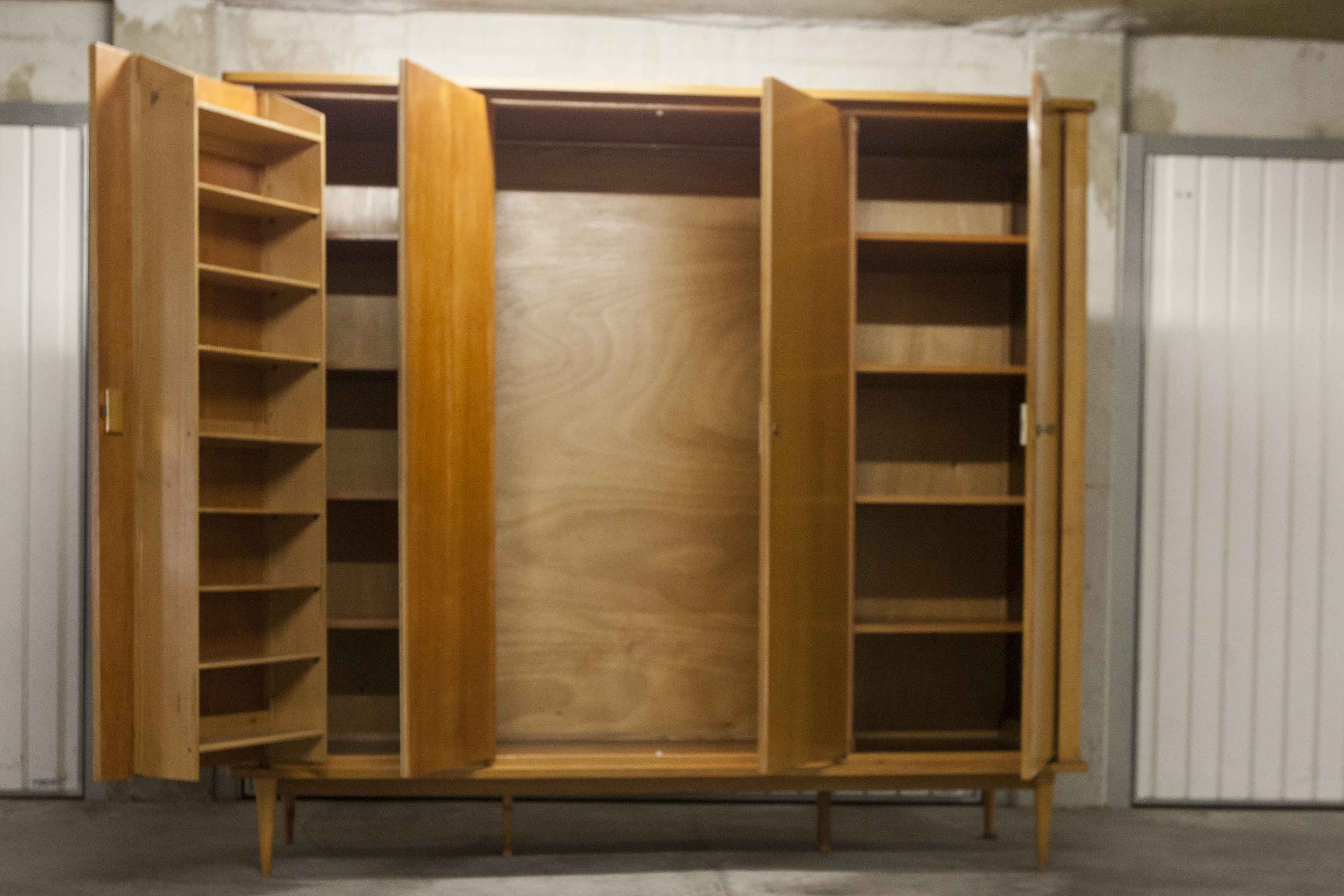Scandinavian wardrobe 1960 honey color 4 doors L 205 cm
