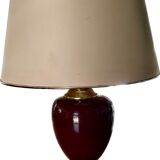 large burgundy ceramic and brass table lamp