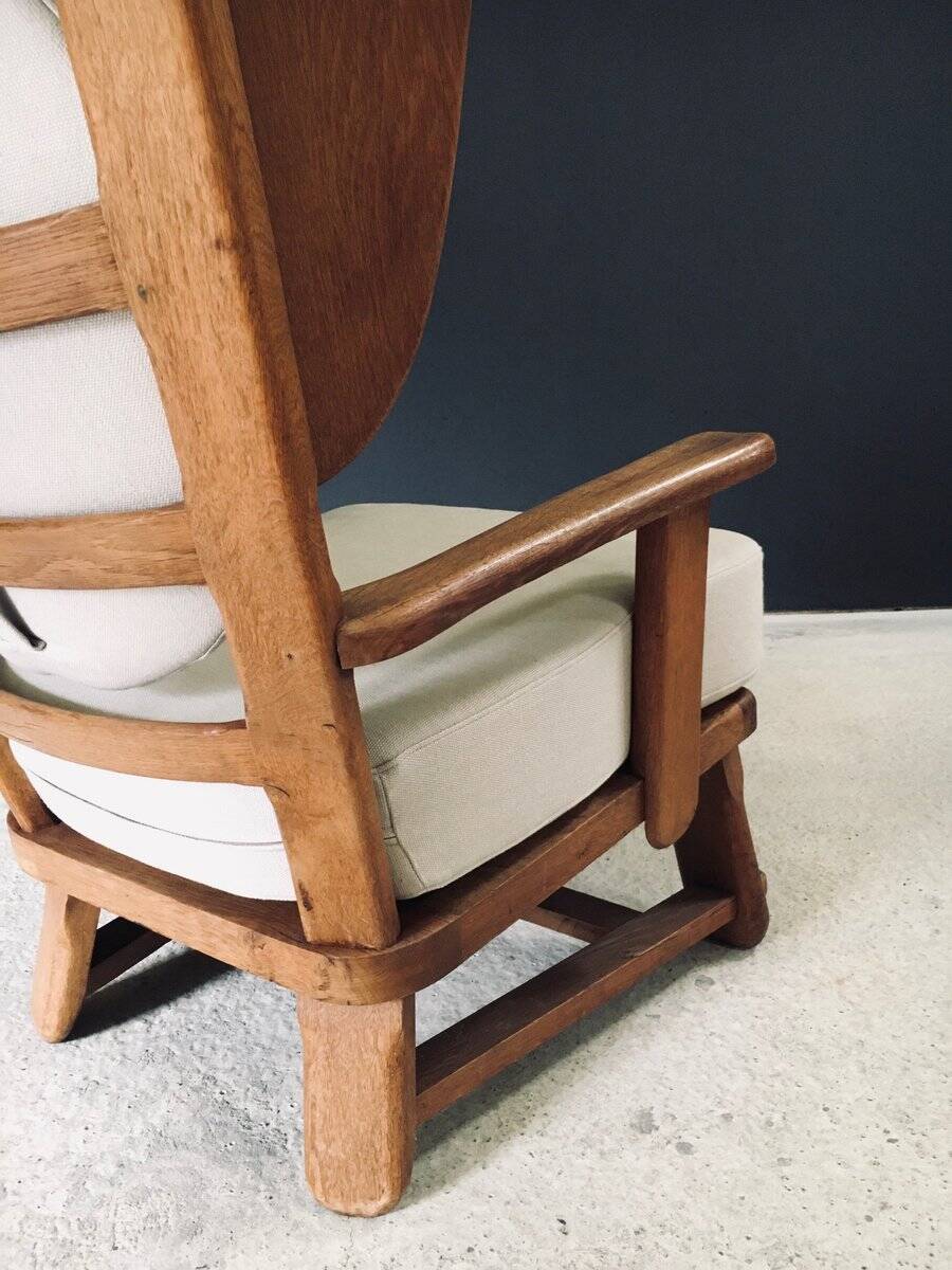 Brutalist Oak Wingback Lounge Chair, Netherlands, 1950s