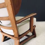 Brutalist Oak Wingback Lounge Chair, Netherlands, 1950s