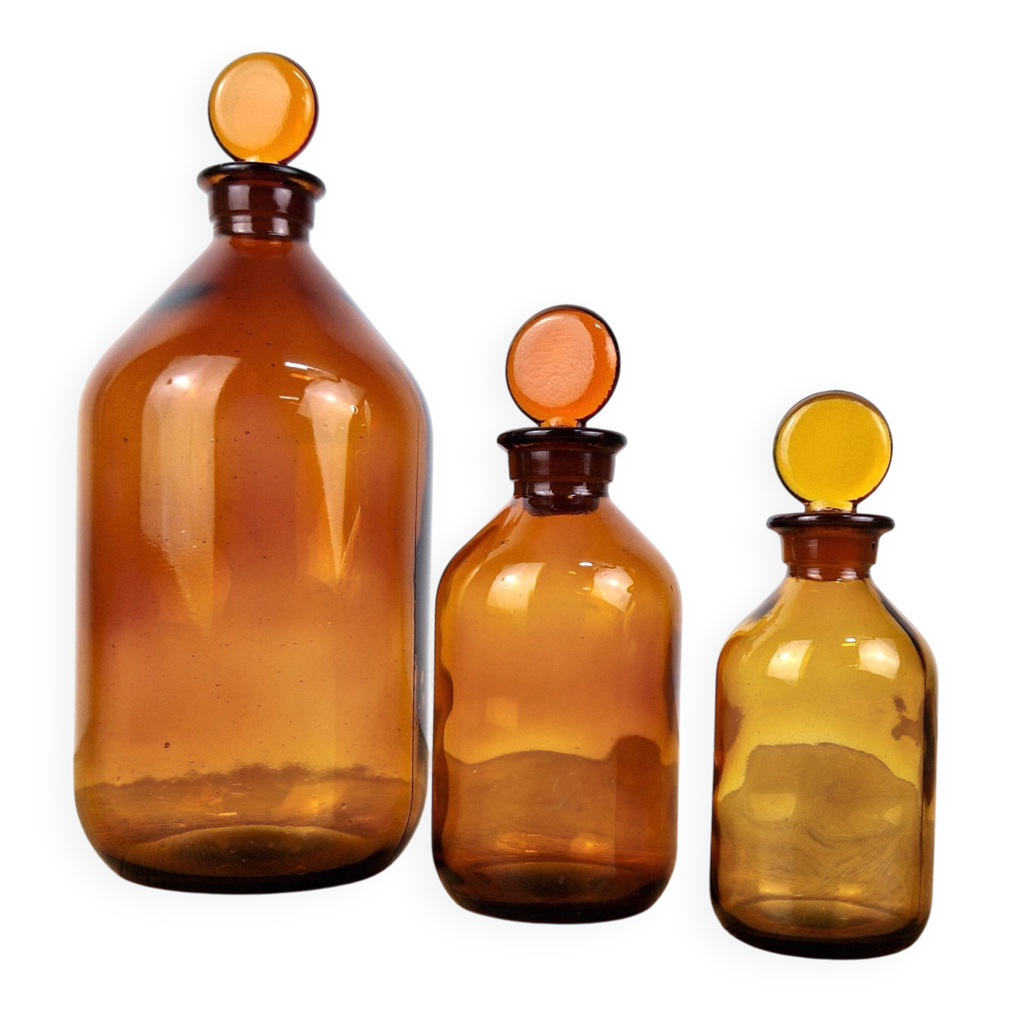 3 amber glass apothecary bottles - pharmacy bottles