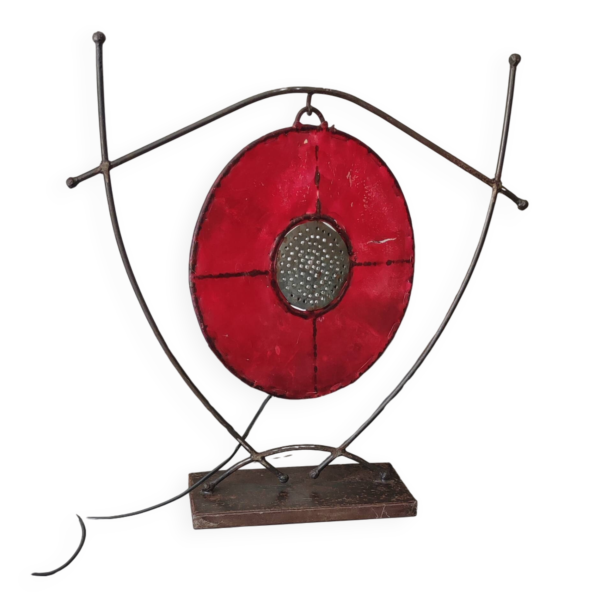 Brutalist metal and red lamp