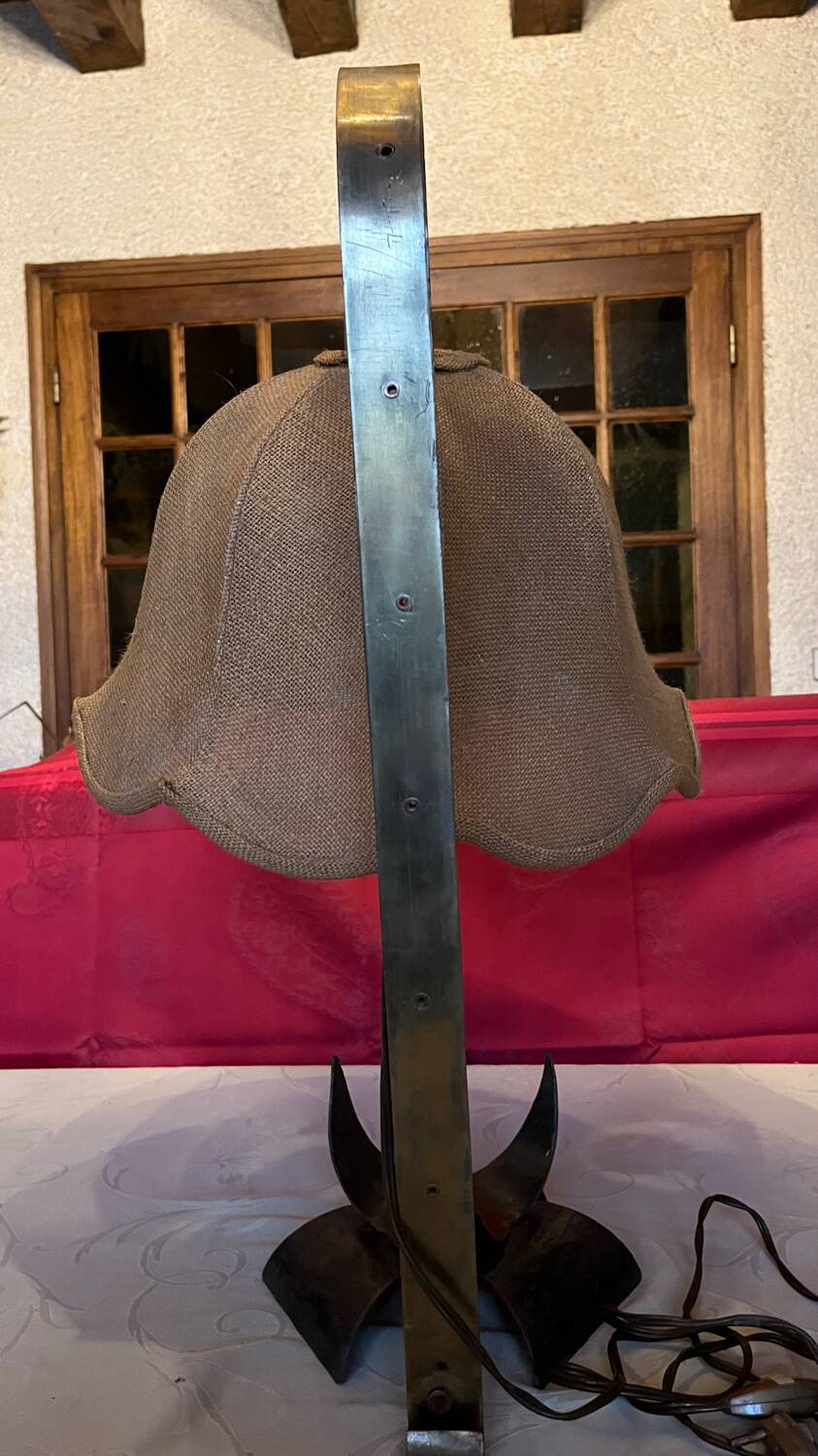 Vintage wrought iron burlap table lamp