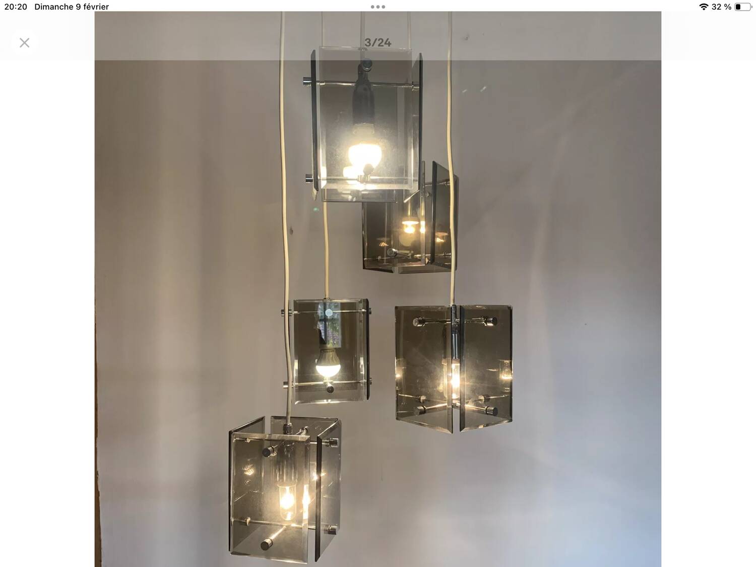 Cascade Chandelier Smoked Glass Beveled 5 Lights Italy 60's DLG Fontana A