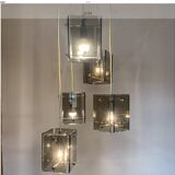 Cascade Chandelier Smoked Glass Beveled 5 Lights Italy 60's DLG Fontana A