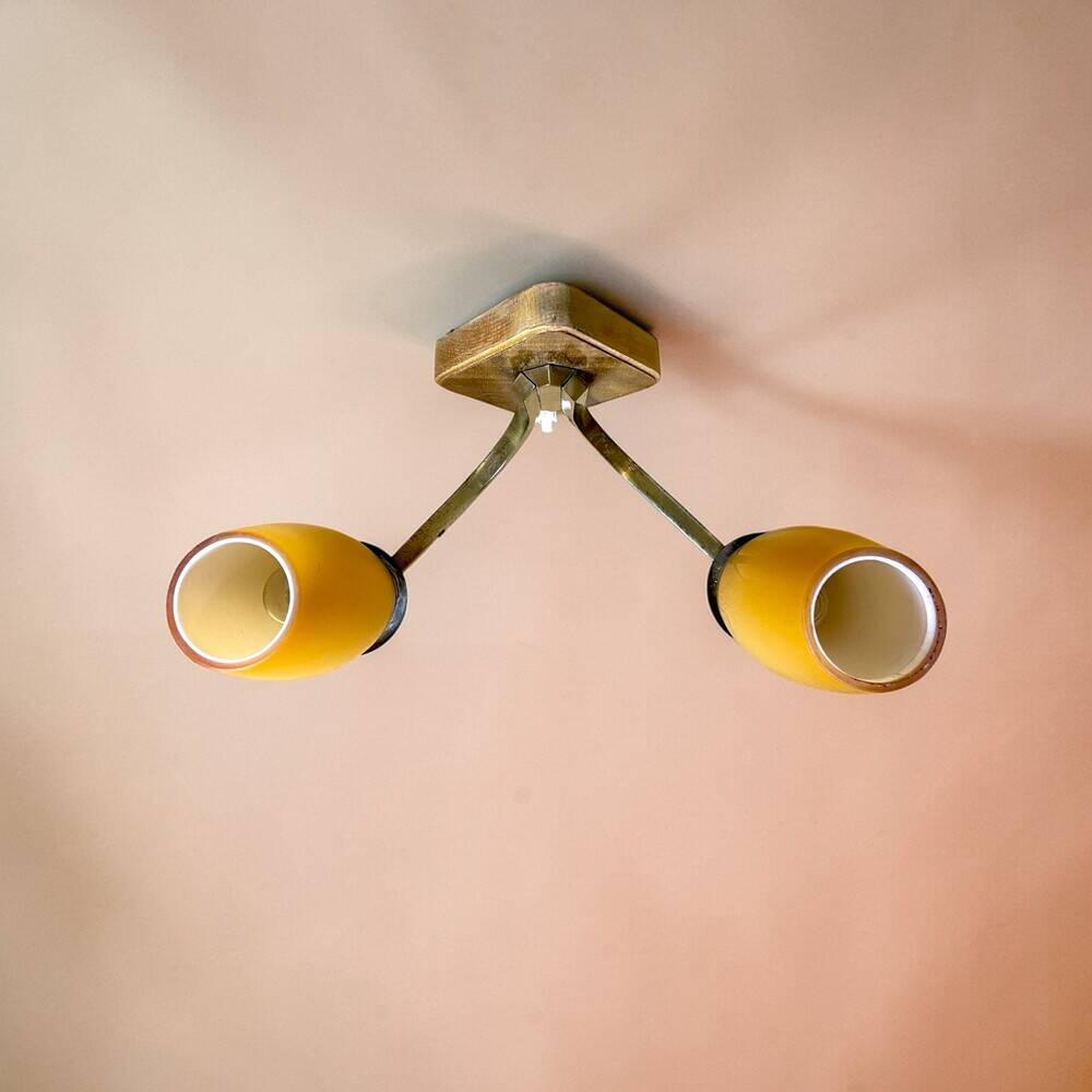 Mid Century Modern double opaline glass wall sconce