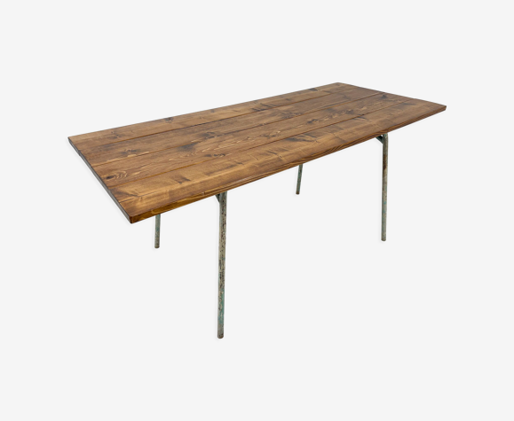 Table à manger vintage en bois et métal industriel