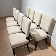 Art Deco Chairs in Black Lacquer in Cream Velour, France, 1930s, Set of 8