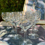 Series of 10 engraved crystal wine glasses