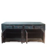 Antique Chinese sideboard in blue lacquered wood with drawers and doors