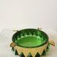 Vintage Green and Gold Crystal Ashtray / Mid-century Modern Glass Round Ash
