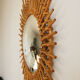 Miroir sorcière cadre soleil en rotin 1960