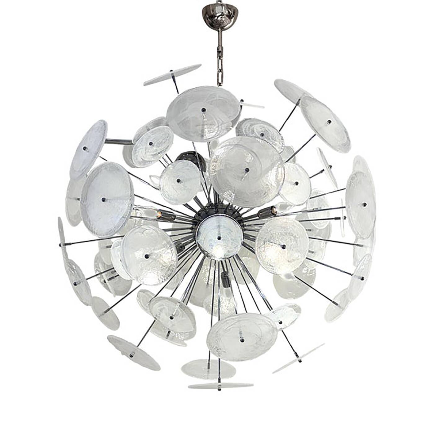 Contemporary Chromed Sputnik Chandelier With Venied-White "Alabastro" Muran