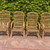 Series of 4 rattan armchairs from the 70s from the Netherlands