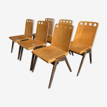 Série de 6 chaises industrielles empilables, Roland Rainer pour Emil & Alfred Pollak, ca 1950