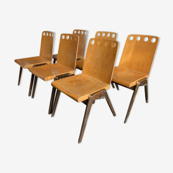 Series of 6 stackable industrial chairs, Roland Rainer for Emil & Alfred Pollak, ca 1950