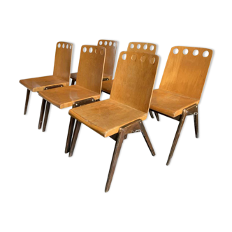 Series of 6 stackable industrial chairs, Roland Rainer for Emil & Alfred Pollak, ca 1950