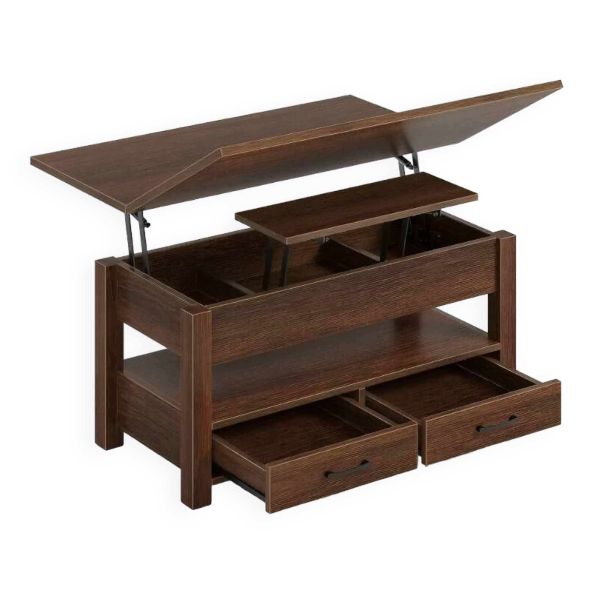 Vintage Lift-Top Coffee Table with Drawers, Hidden Storage & Laptop Stand, Convertible Coffee Table