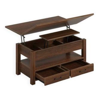 Table basse vintage avec tiroirs, rangement caché et support pour ordinateur portable, table basse convertible