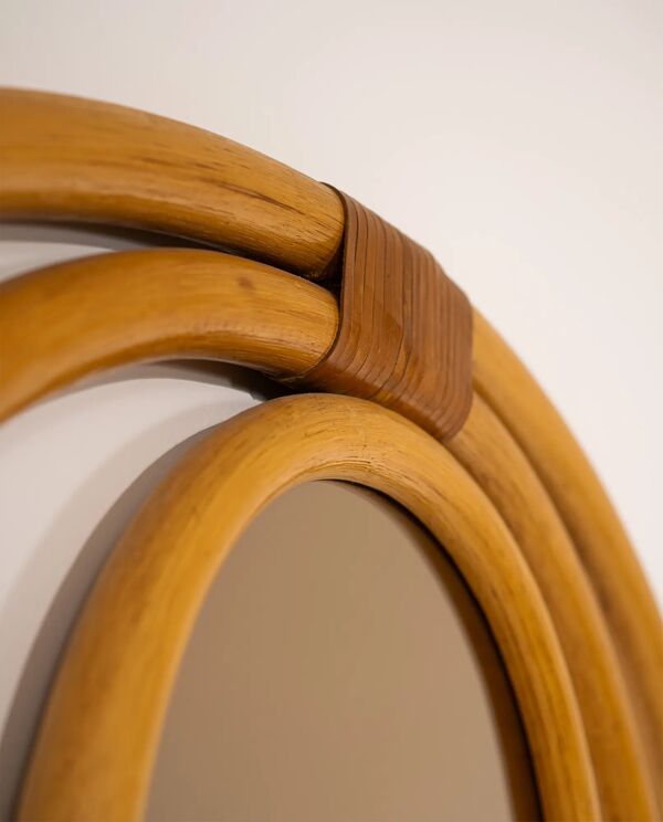 Miroir en rotin Malacca et porte-manteau, années 1960