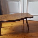 Table basse tronc d'arbre années 70 en bois massif