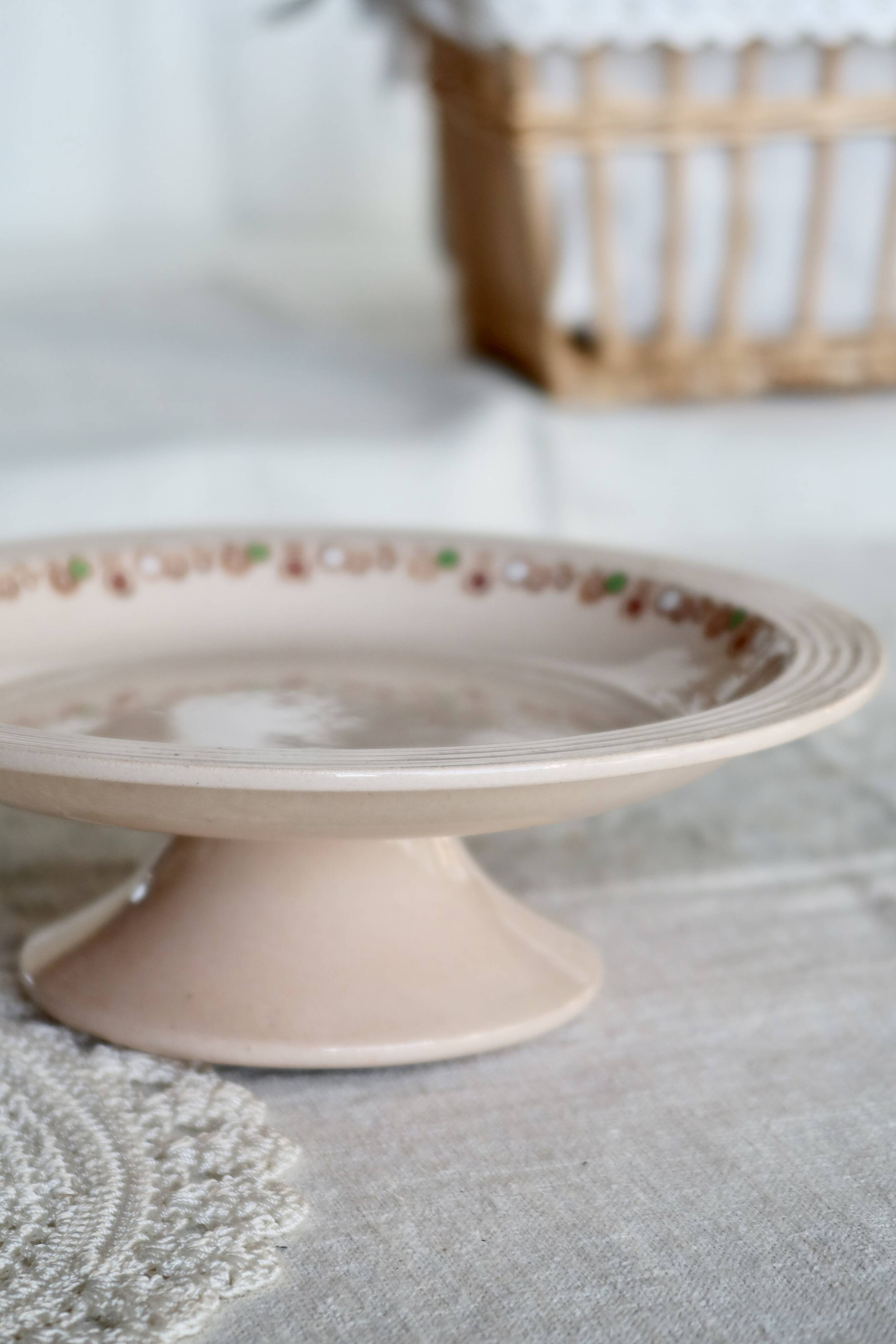 Antique Longwy compote in pink earthenware - Betty series - Art Deco design