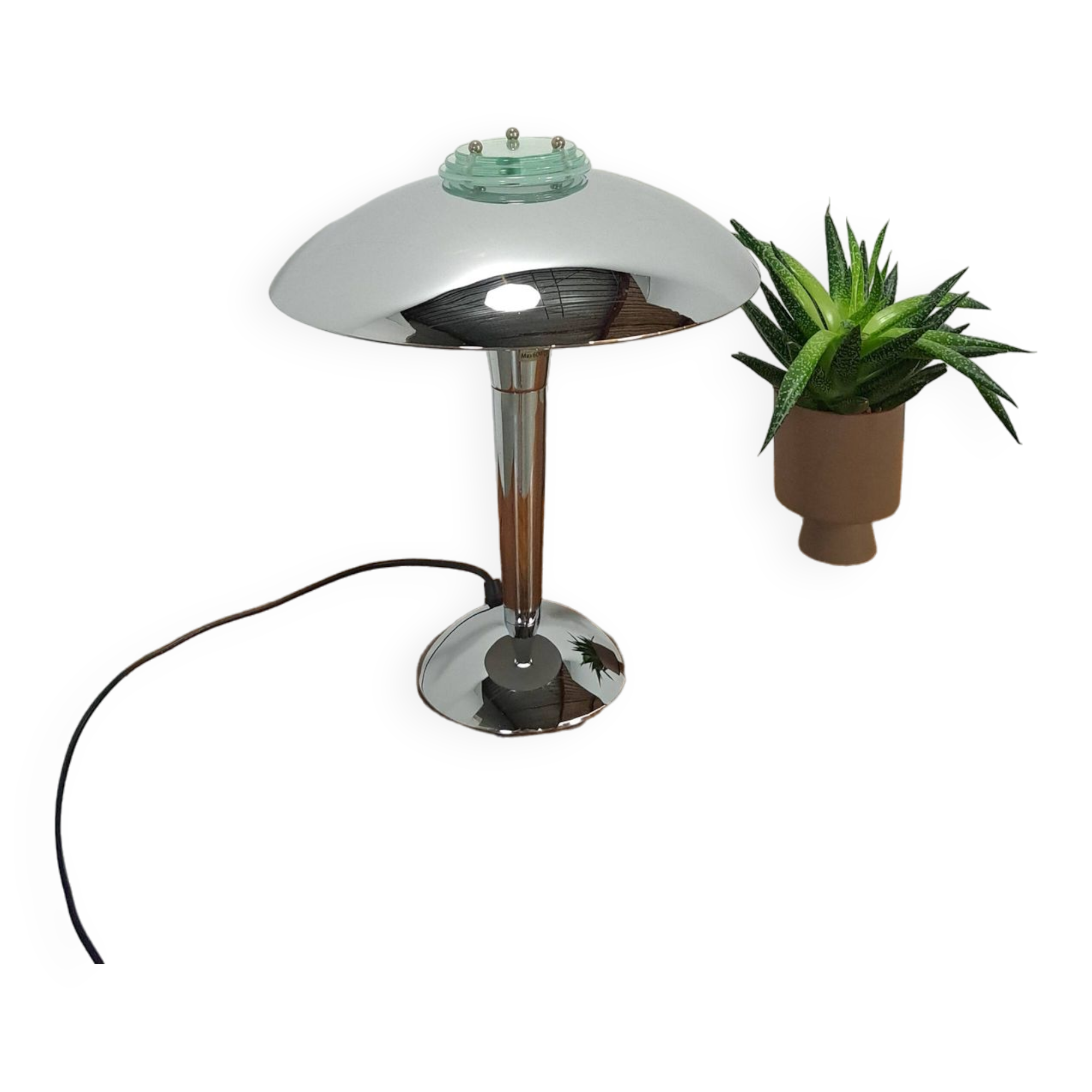 Chromen lamp met glazen details, tafellamp