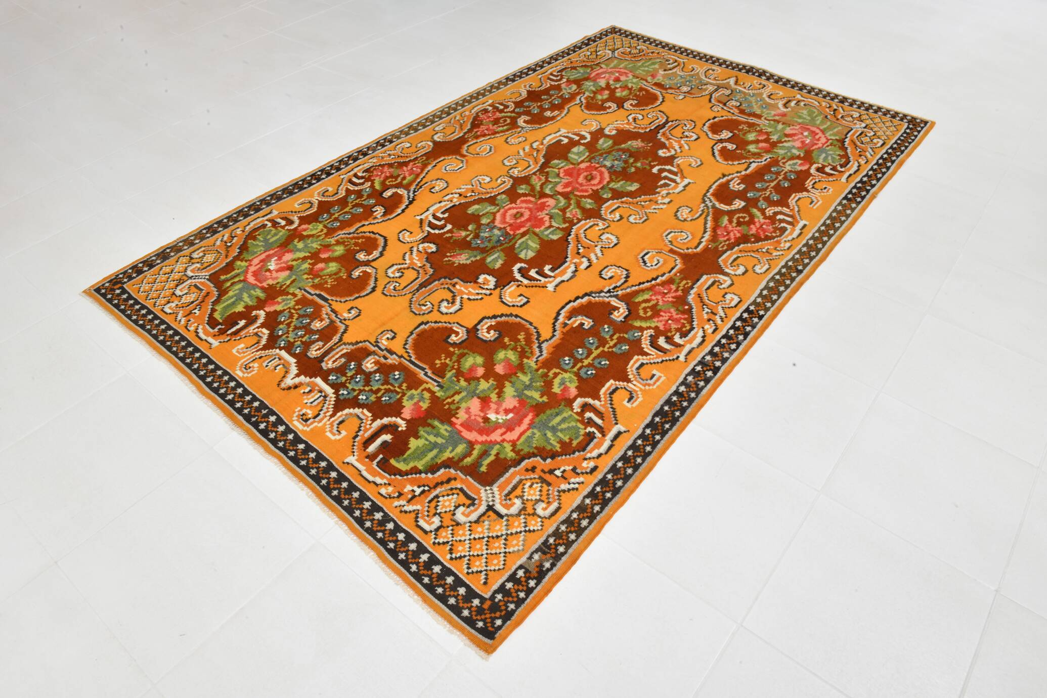 Wine Red & Orange Classic Vintage Kilim Rug, 171x289Cm