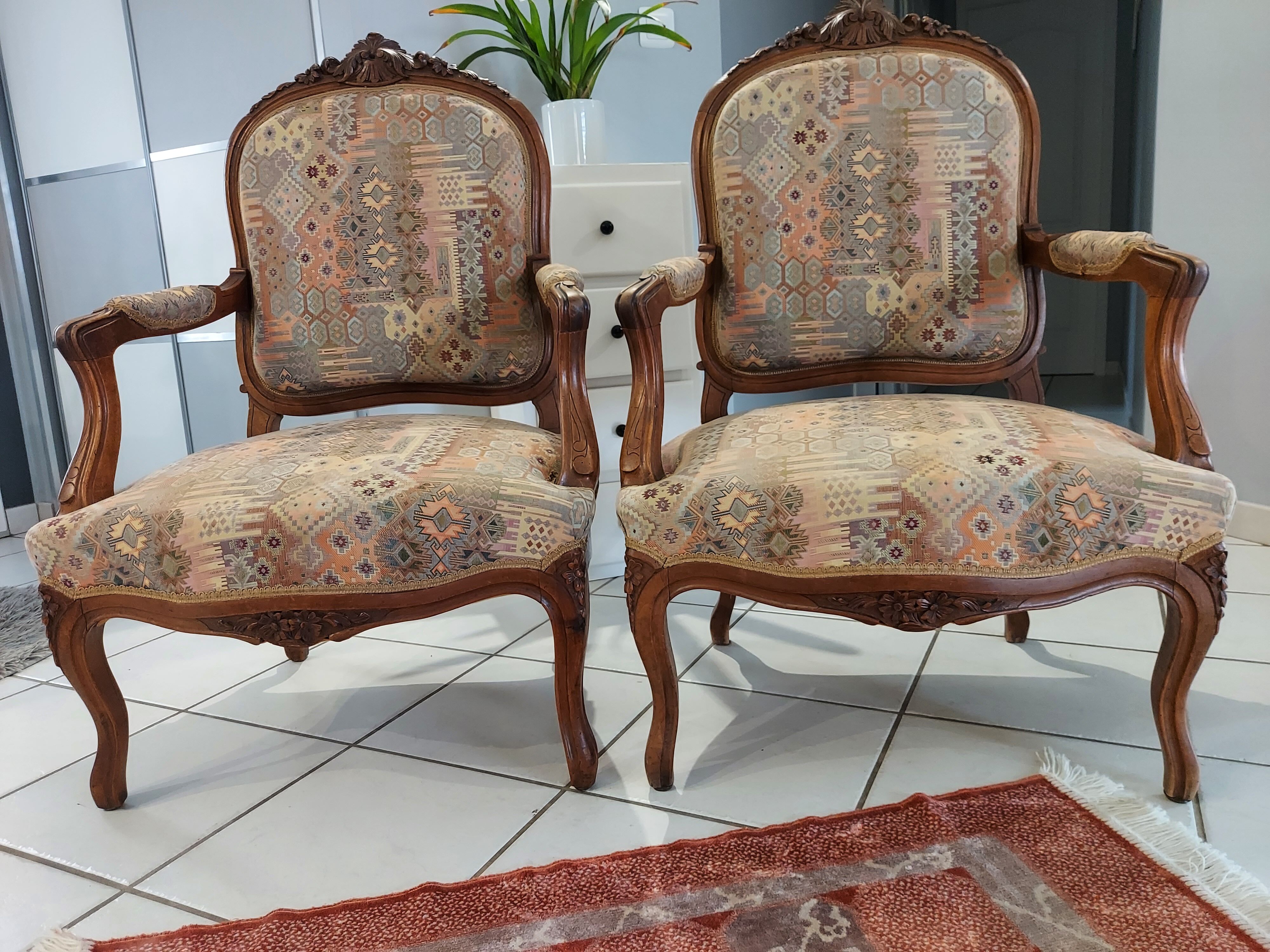 Pair of Louis XV rocaille armchairs