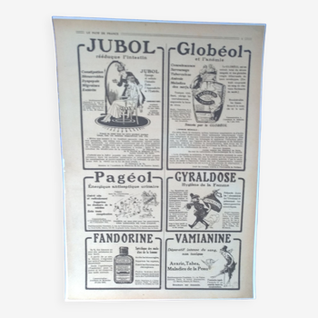 Une publicité papier produits pharmaceutique Jubol Pagéol  issue revue des années 1920