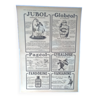 A paper advertising pharmaceutical products Jubol Pagéol from the 1920s