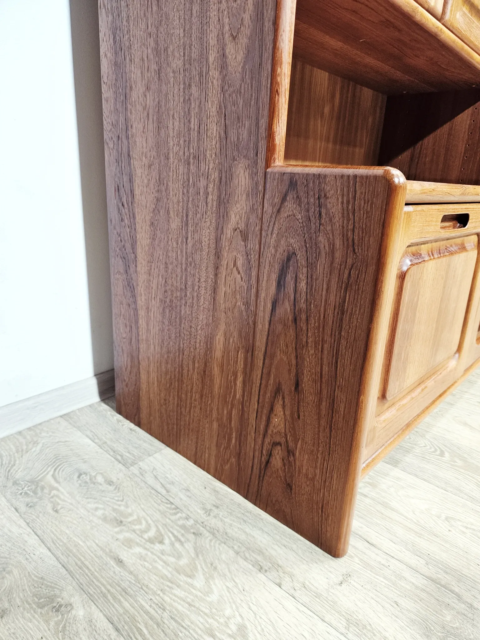 Multifunctional, modular shelving unit/wall system, teak, Denmark, 60s/70s