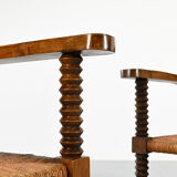 Pair of French armchairs with twisted legs in the style of Charles Dudouyt, France, 1940s.