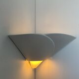 Vintage corner wall light, plaster and sandblasted glass, France 1970