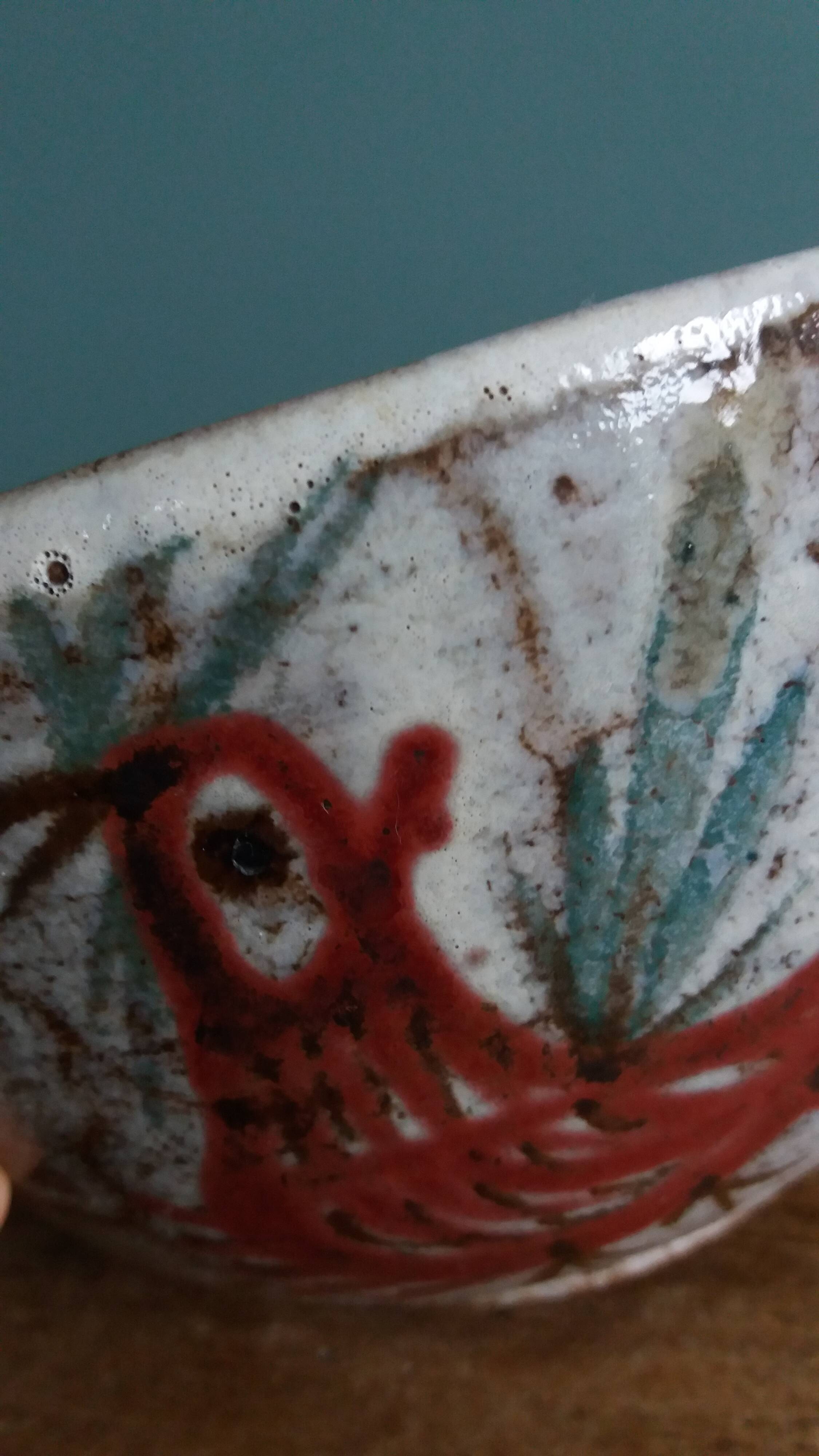 Empty pocket bowl signed Le Murier Gustave and Micheline Reynaud, Vallauris