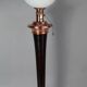 Antique large Mazda Art Deco lamp: opaline glass, wood & copper, 77 cm S802