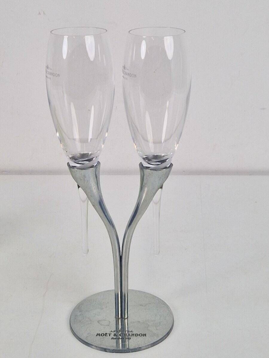 Crystal Champagne Flutes in Holder by Philippe Di Meo for Moët & Chandon, 1980s, Set of 2