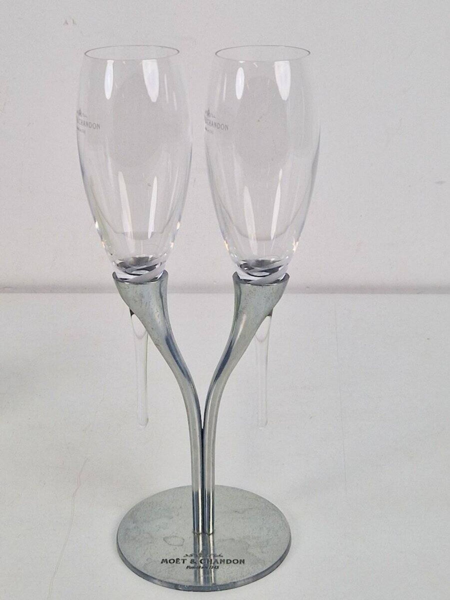 Crystal Champagne Flutes in Holder by Philippe Di Meo for Moët & Chandon, 1980s, Set of 2
